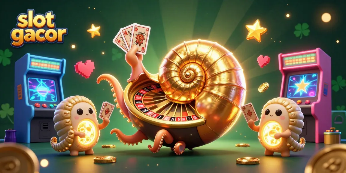 Menggoda permainan slot gacor dengan ilustrasi nautilus raksasa dan elemen kasino berkilauan