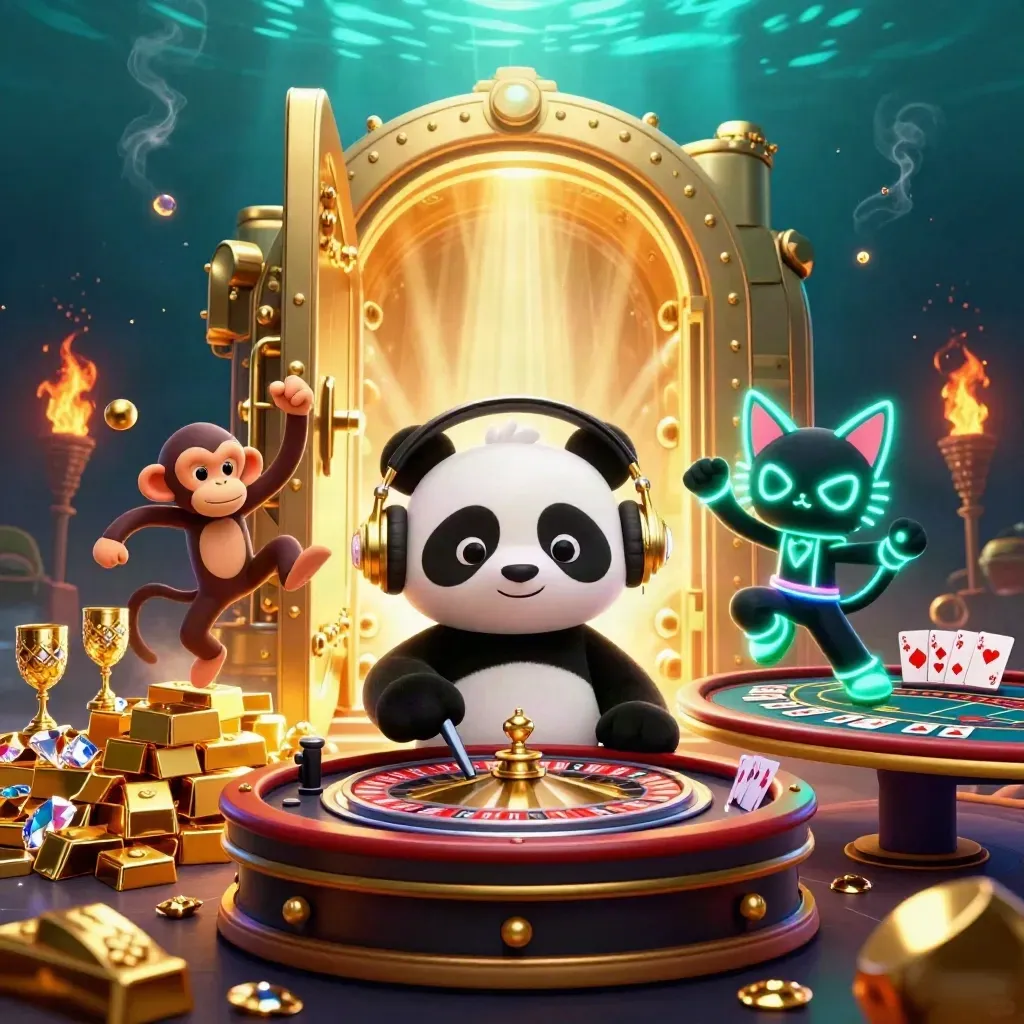 Panda DJ, monyet breakdance, dan kucing glow-stick di kasino emas bawah laut.