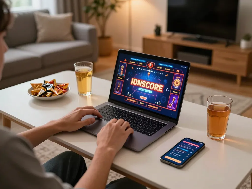 Enjoying an engaging online gaming experience with IDNSCORE in a cozy home setting.