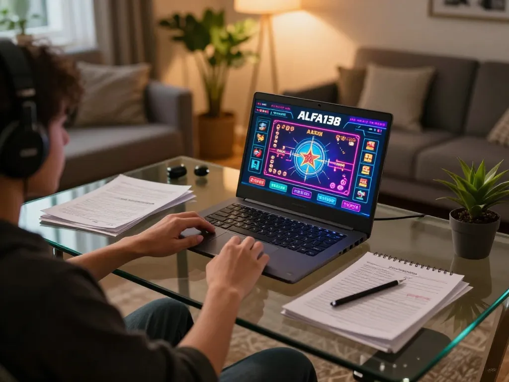 Engaging in ALFA138 online gaming at home, showcasing strategic gameplay in a cozy setting.
