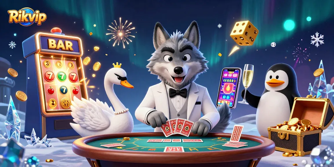 Experience the thrill of Rikvip with a vibrant 3D illustration depicting dynamic casino action.