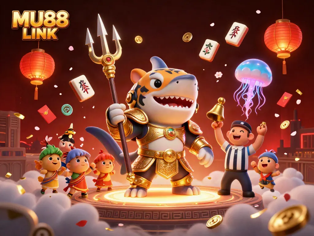 Engage with dynamic casino action in the MU88 LINK featuring a fierce shark gladiator in an underwater colosseum.
