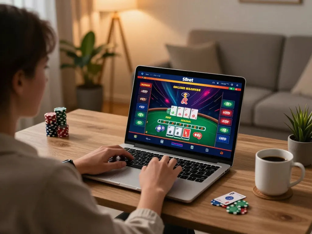 Player experiencing thrilling gameplay on s8net, showcasing engaging online casino ambiance.