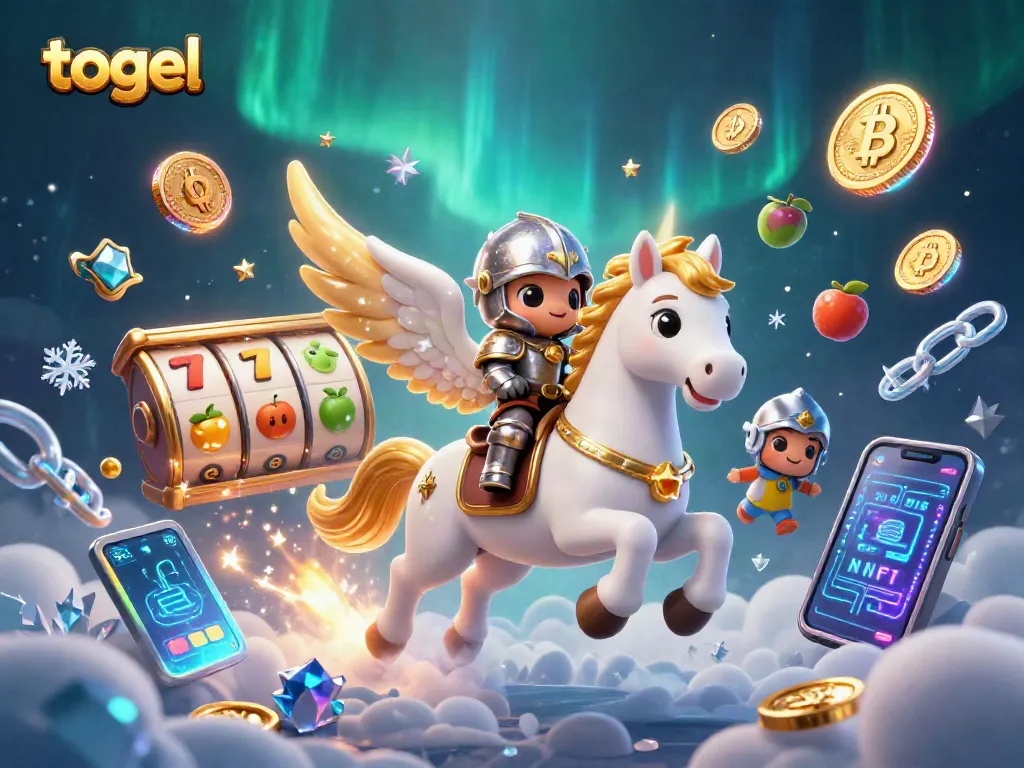 Menangkan togel dengan simbol slot, koin digital, dan kegelapan mistis dalam ilustrasi 3D yang memukau