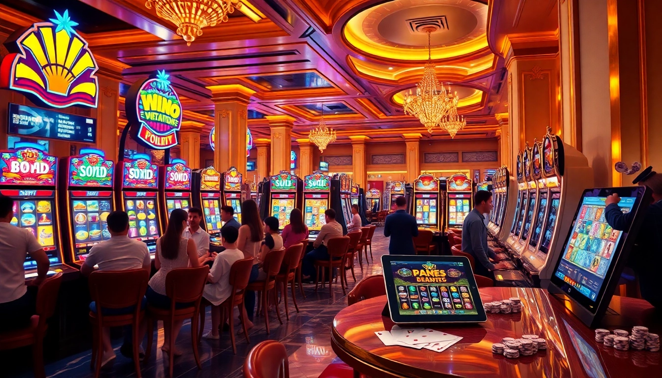 Experience the excitement of link alternatif slot games in a vibrant casino environment full of players and illuminated slot machines.