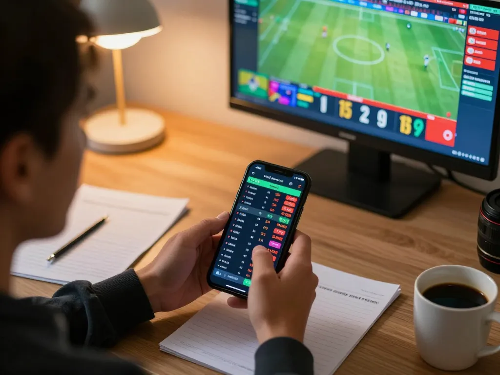 Engaging in sports betting on https://lucky88at.com/, with vibrant game graphics and active mobile interaction.