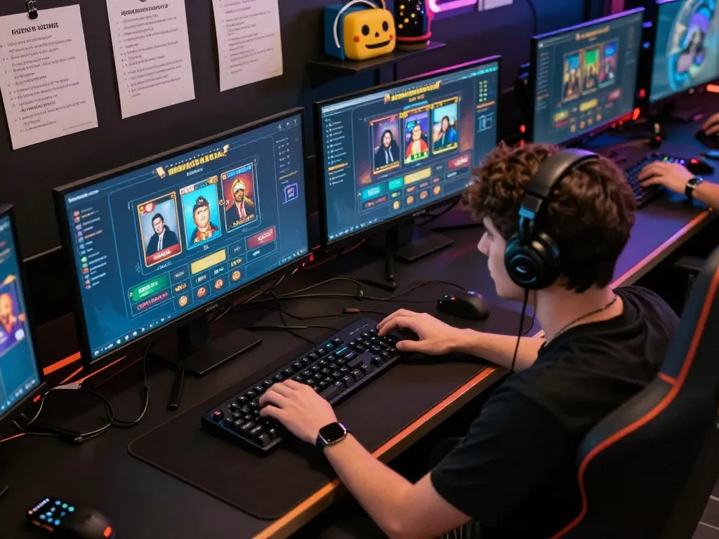 Player engaging with qq mobil online casino games in modern, strategic gaming setup.