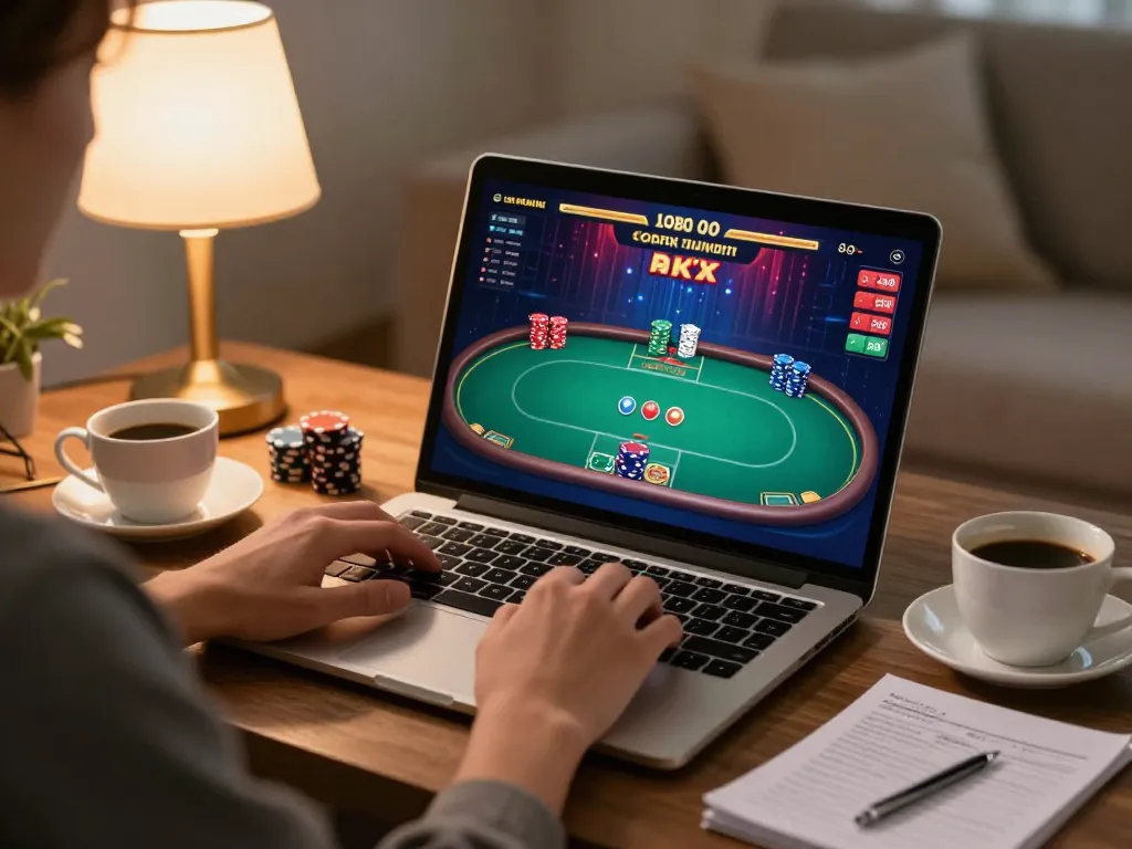 Player engages in strategic sc88 gameplay on sleek laptop while enjoying cozy home atmosphere.