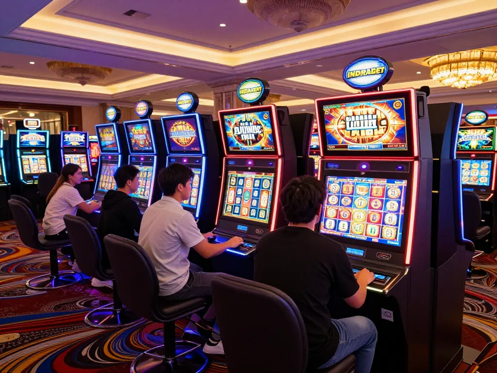Players engaging with exciting slot games at INDRABET casino floor