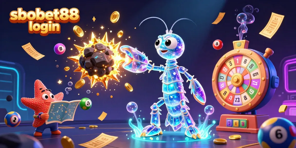 Activate sbobet88 login for thrilling adventures with vibrant lottery balls and casino elements.