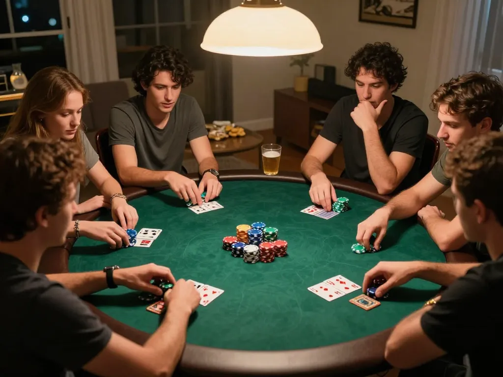 Experience thrilling poker action with friends at 98win's casual game night setting.
