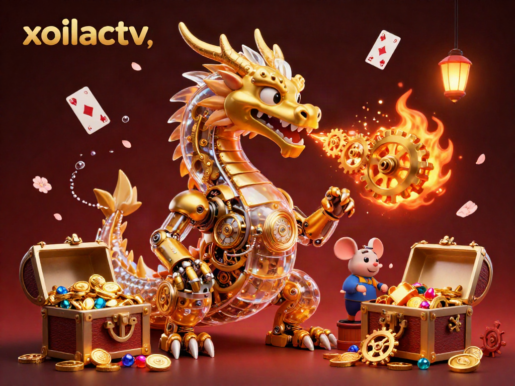 Experience immersive gaming with xoilactv, featuring a dragon and vibrant casino elements.