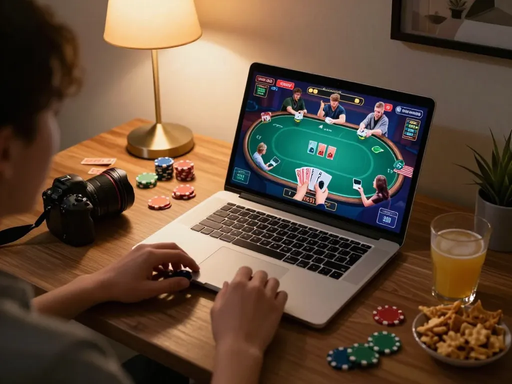 Experience online poker excitement with janadenole during a cozy gaming session.