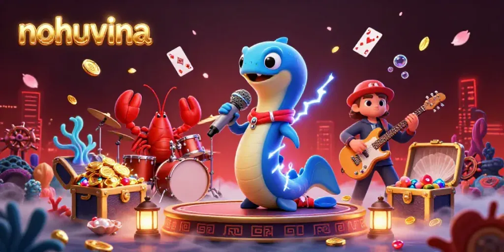 Experience vibrant underwater casino energy with nohuvina's electric eel DJ and animated treasure elements.