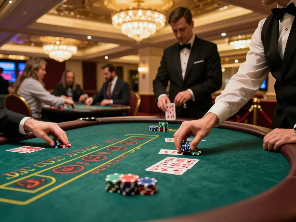 Exciting blackjack action at a premium casino table featuring cm88 registered players placing bets and strategizing.
