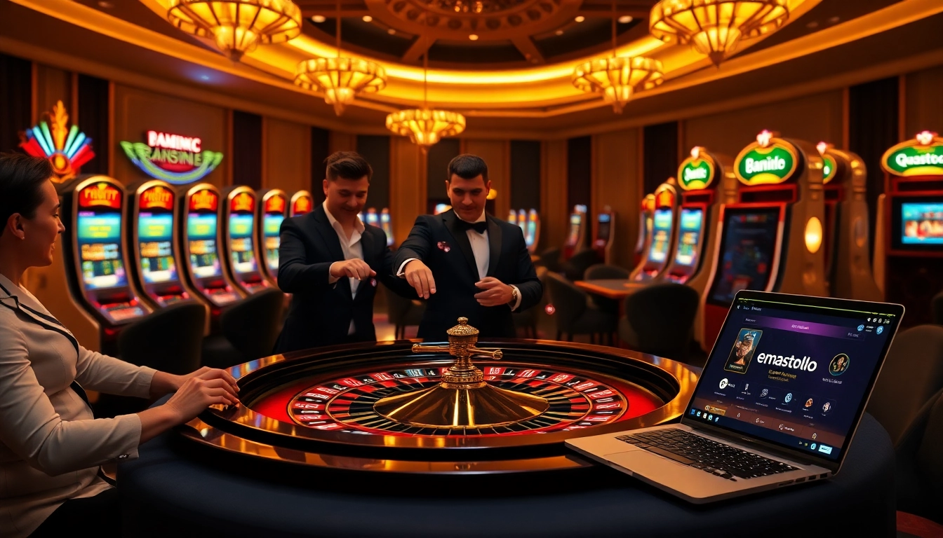Pemain menikmati sensasi emastoto di atas meja kasino yang elegan dengan chip dan rolet.
