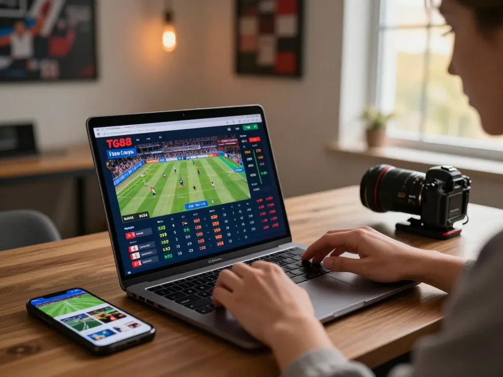 Engaging user placing bets on the tg88 sports betting app during an online gaming session.