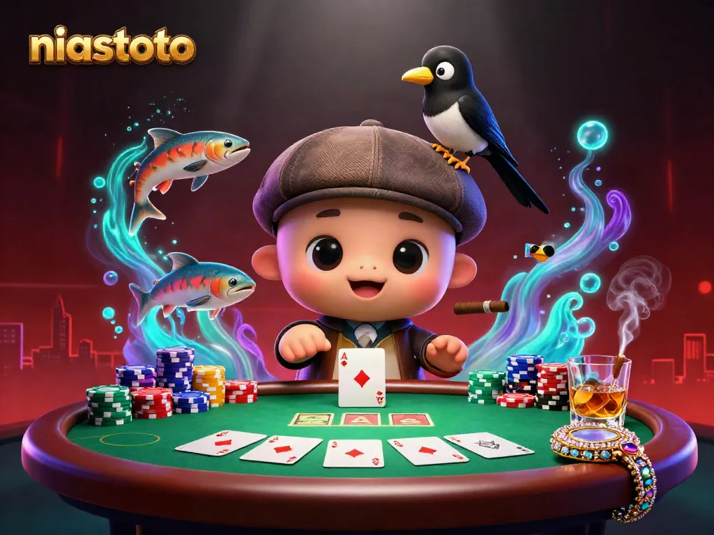 Experience niastoto's thrilling playtime with a cute baby Nessie and friends at a vibrant poker scene.