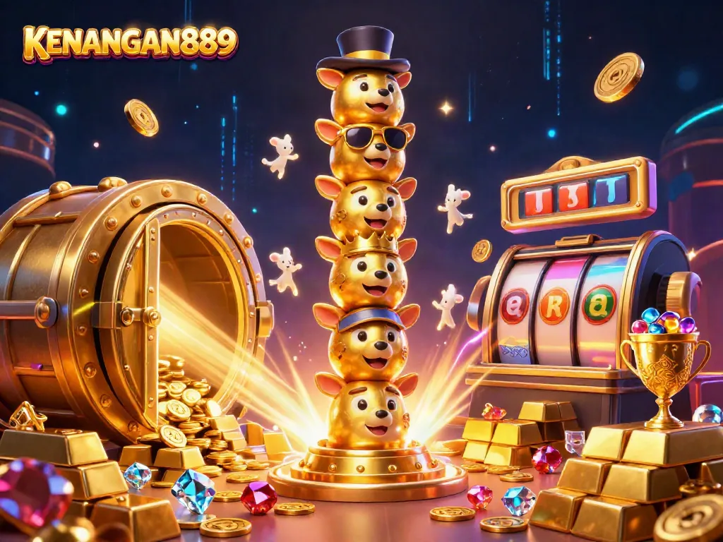 Engage with KENANGAN889's vibrant casino experience featuring colorful game elements and a golden totem pole.