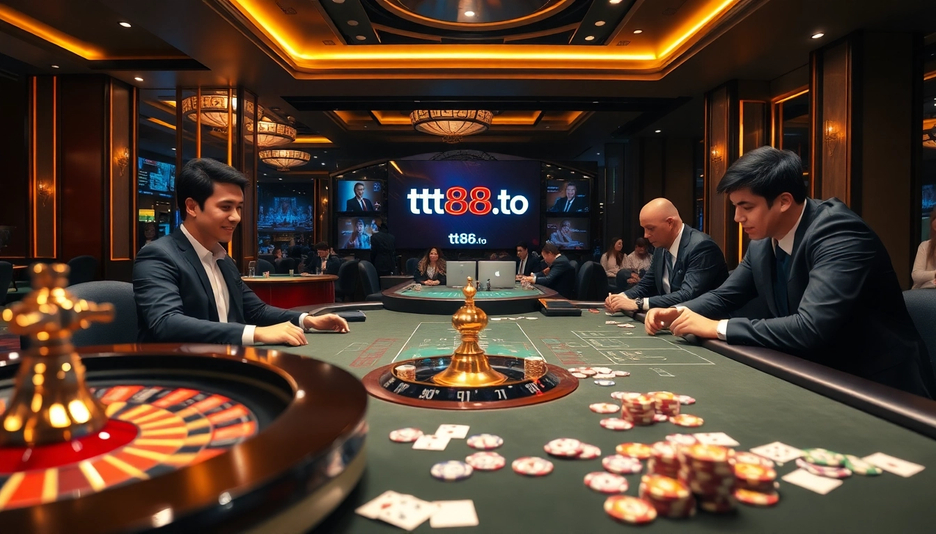 Experience the thrill of playing casino games at https://tt88.to/ with exciting high-stakes tables and poker chips.