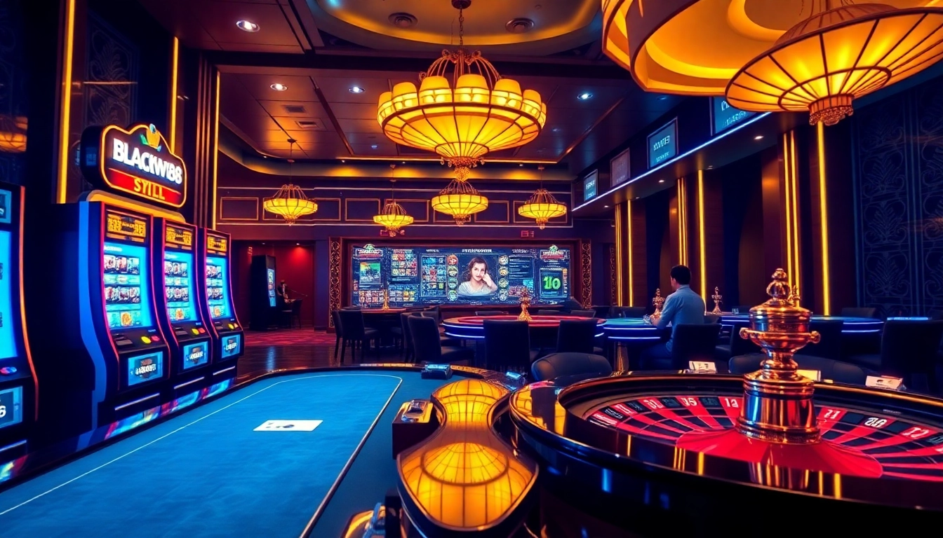 Exciting gameplay at BLACKOWL88 with modern slot machines and a vibrant casino atmosphere.