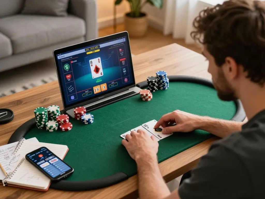 LIGALGO enhances online poker experiences in a dynamic home gaming setup.