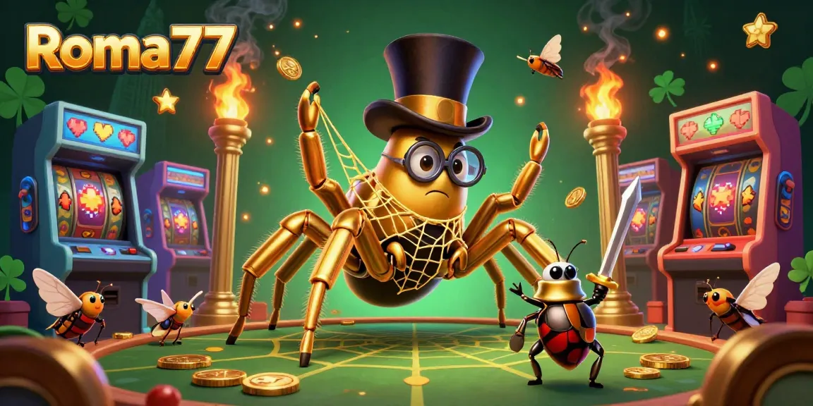 Experience the immersive slot games at Roma77 with enchanted golden creatures and glowing gaming elements.