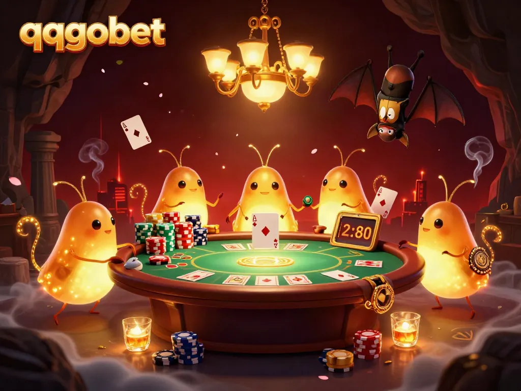 Engage in the colorful world of qqgobet with glowworms lighting up a vibrant casino scene.