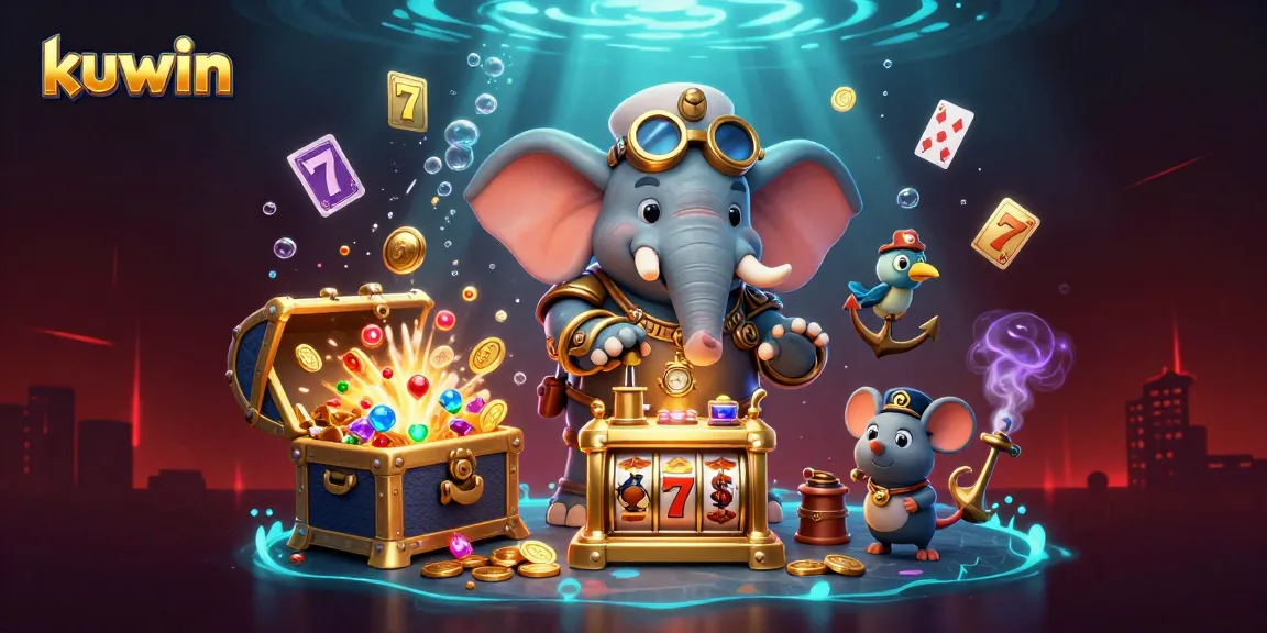 Kuwin: Enjoy vibrant slot game action with a steampunk elephant and dynamic casino elements.