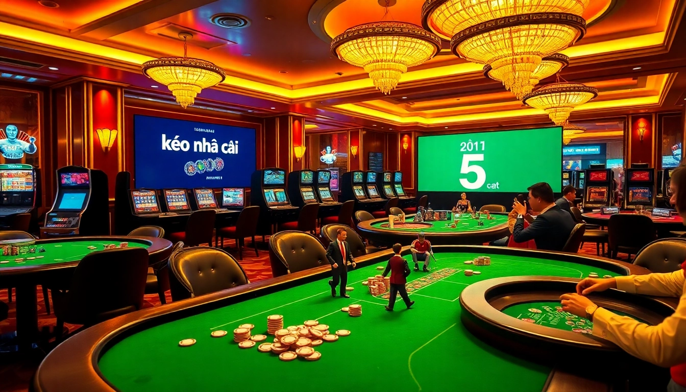 Experience kèo nhà cái 5 at an exciting casino, filled with games, lights, and vibrant action.