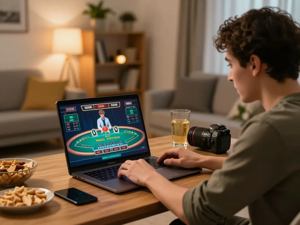 Player engaged in online casino gameplay with alo8 on the screen, enjoying a strategic betting experience at home.