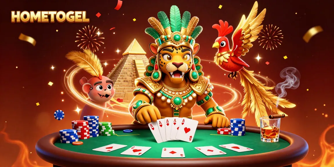 Experience HOMETOGEL with a vibrant poker scene featuring Mayan elements and dynamic casino energy.
