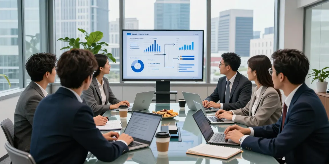 Team in a meeting discussing link slot strategies in a modern office setting.