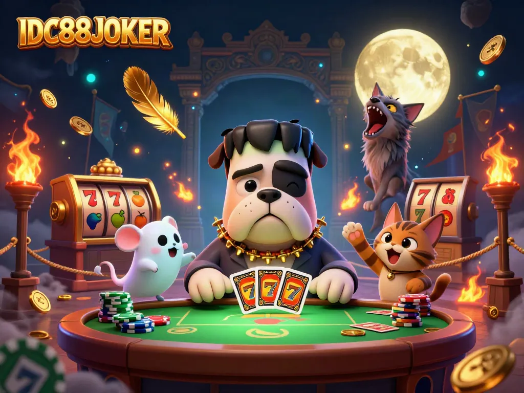 Experience the excitement of IDC88JOKER with a vibrant 3D casino scene featuring dynamic characters and casino elements.