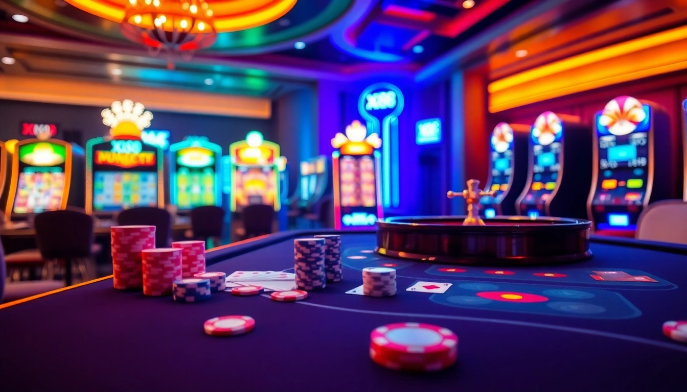 Experience the excitement of XX88 Casino with vibrant poker chips and roulette wheels.