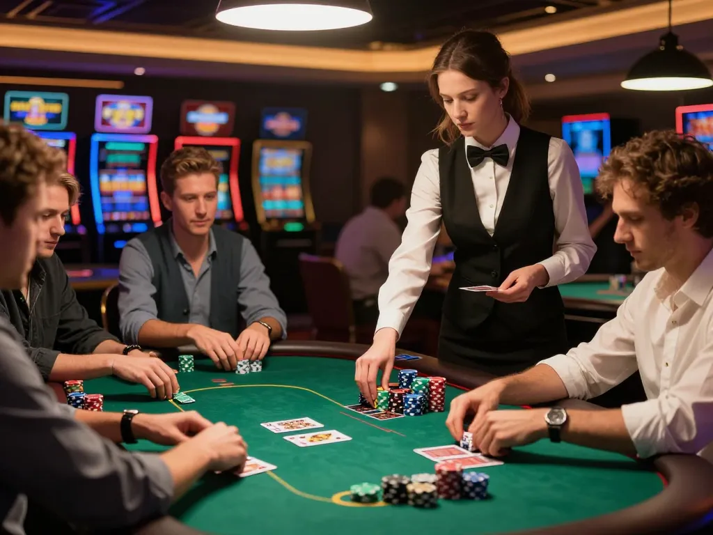 Engaged players at a poker table strategizing with chips at 888new com.