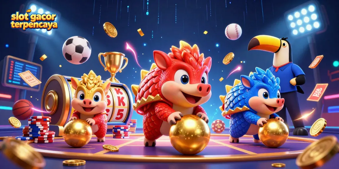 Slot gacor terpercaya menghibur dengan pangolin bertanding dan gulungan slot yang berkilauan.