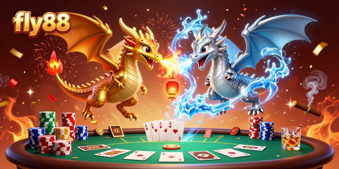 Experience the excitement at fly88 with dragons and poker elements creating a dynamic gaming scene.