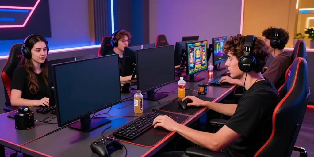 Pengalaman bermain HOKI99 di studio modern dengan gamer aktif dan peralatan gaming canggih.
