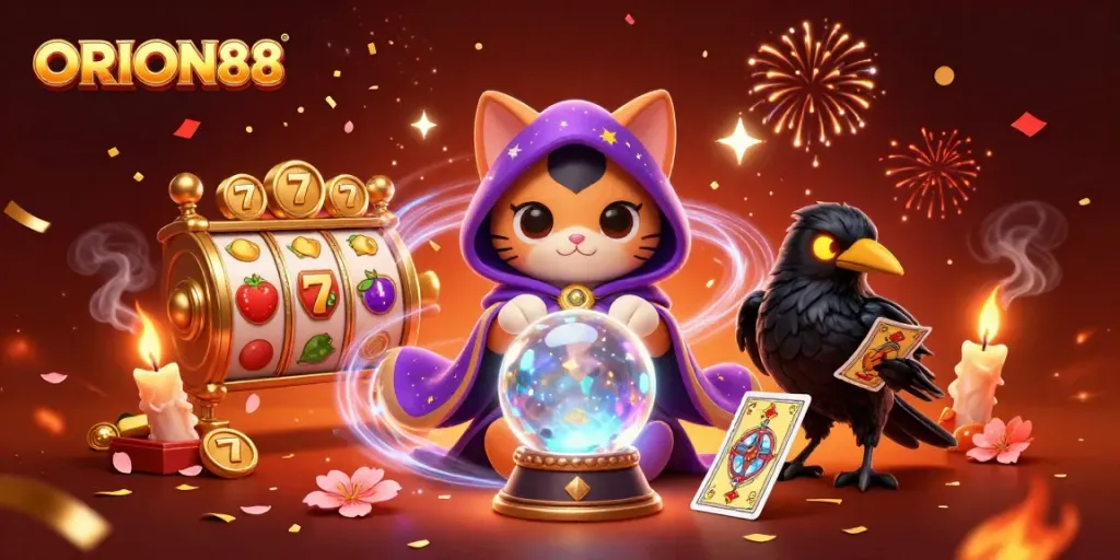 Experience thrilling gameplay at ORION88, featuring vibrant 3D characters and captivating slot elements.