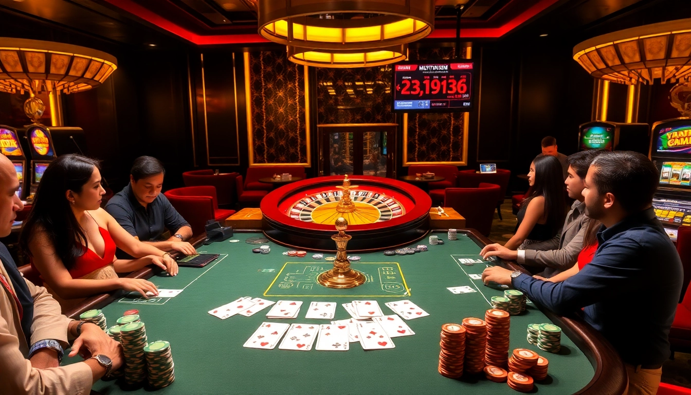 Players enjoy a thrilling game at the XX88 casino table with vibrant poker chips and cards.