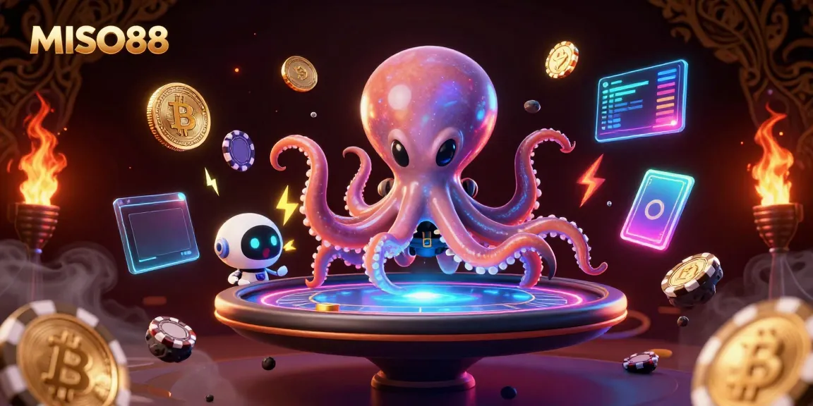 Engage in thrilling action at MISO88 with an alien octopus and poker elements floating in space.