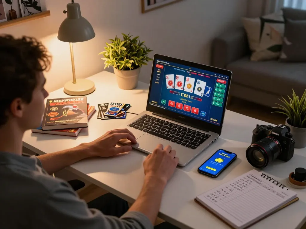 Enjoy an immersive online gaming experience with go8, featuring a cozy setup and engaging live dealer game.
