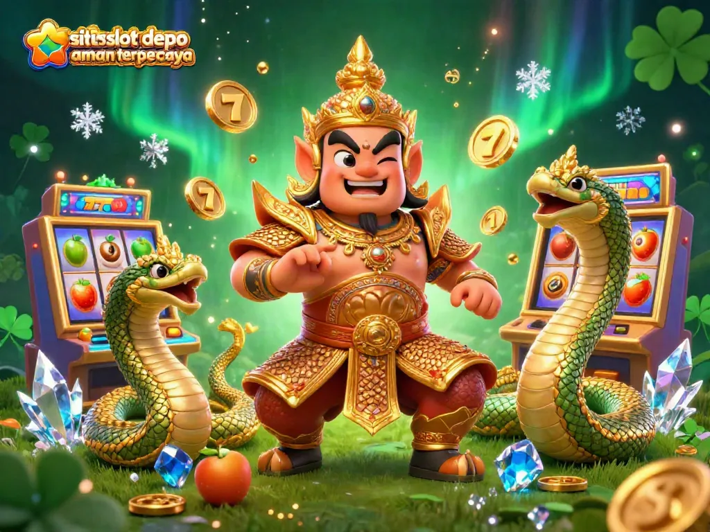 Spin the reels with situs slot depo aman terpercaya in an engaging 3D casino illustration featuring vibrant characters and lively slot elements.