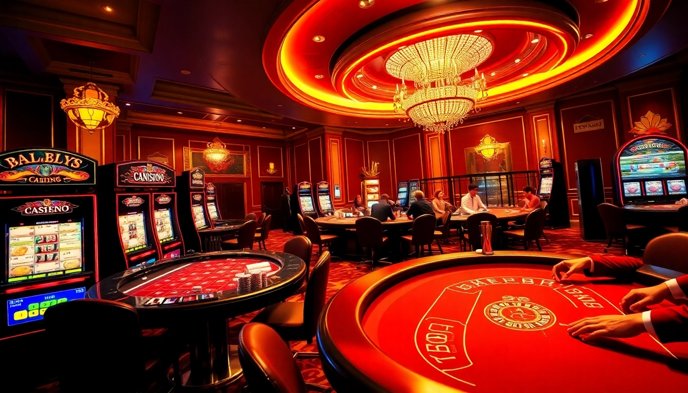 Players enjoying their thrilling experience at new888 in a luxurious casino setting with vibrant slot machines.