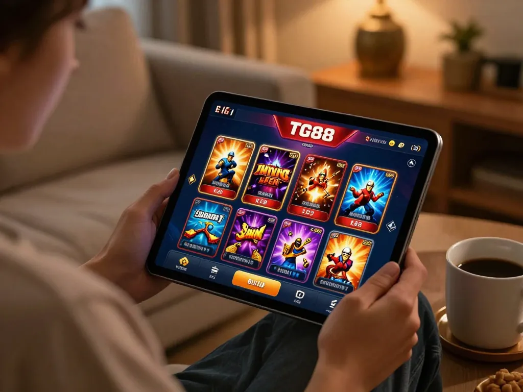 Engaging gameplay with TG88 casino app on tablet showcasing exciting features for a gaming experience.