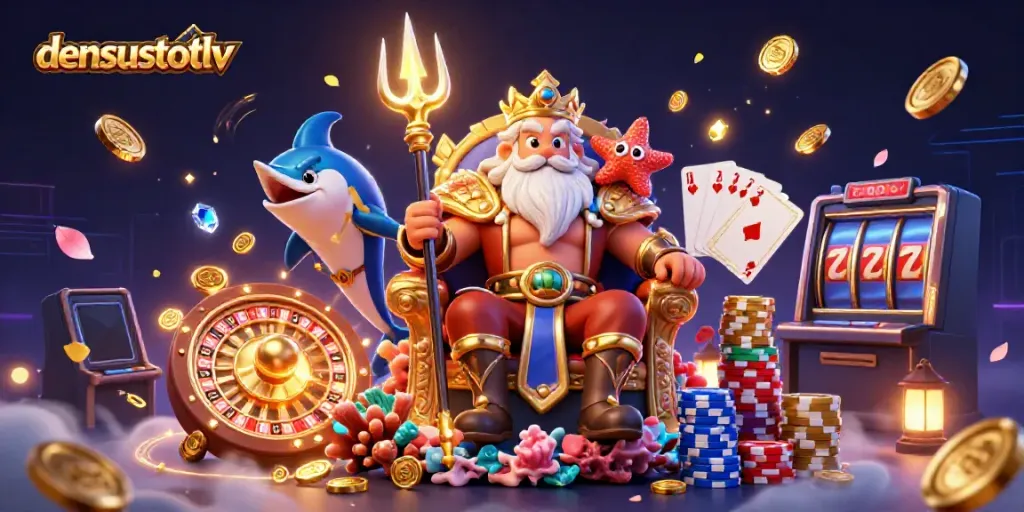 Engage in thrilling games at densustotolv with Neptune and his casino companions.