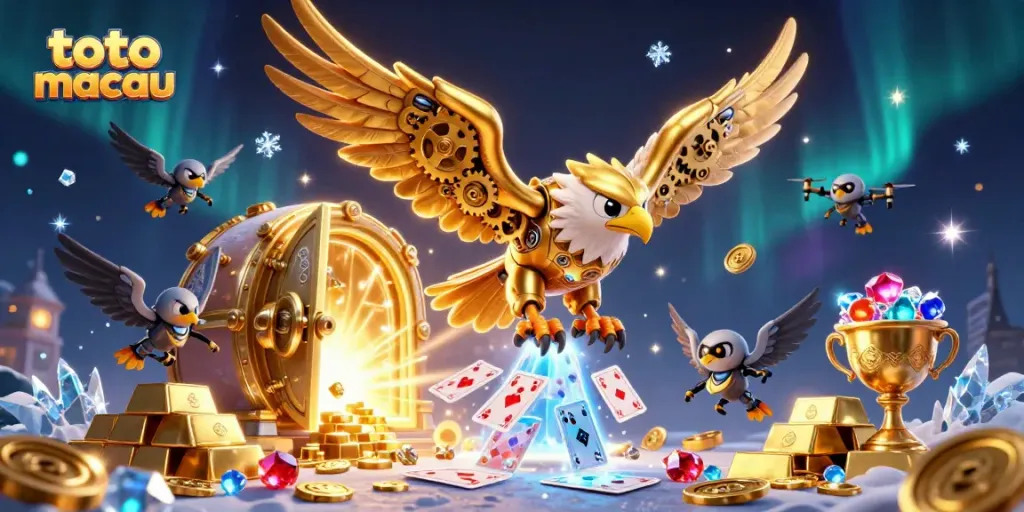 Engage in thrilling toto macau gameplay with vibrant colorful treasures and captivating holographic elements.