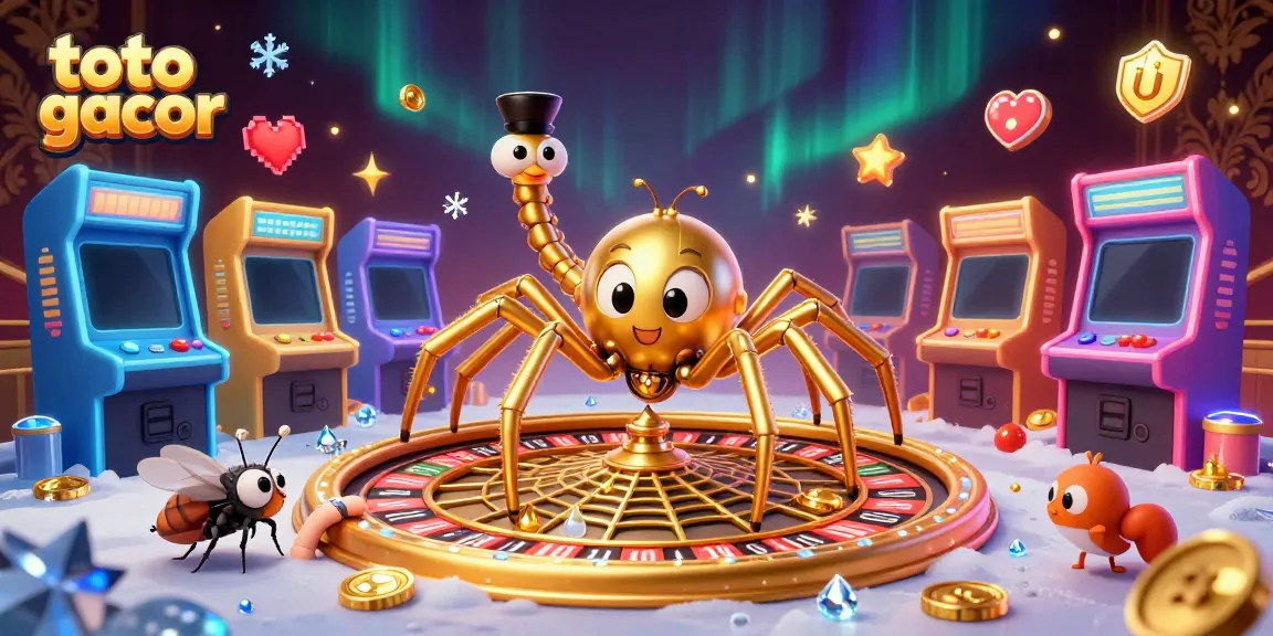 Menang di toto gacor dengan ratu laba-laba emas yang memutar roda roulette dalam ilustrasi 3D