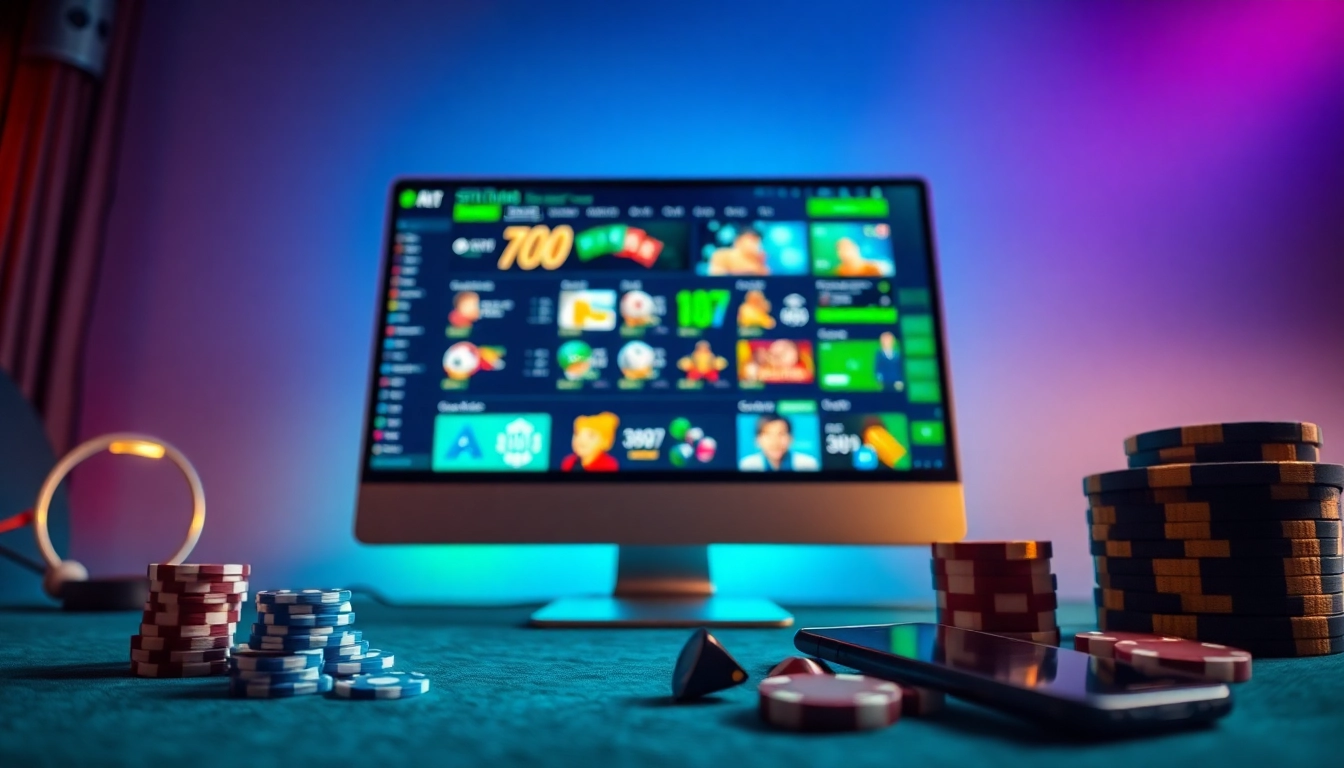nhà cái uy tín displayed on a vibrant online gambling interface showcasing various betting options.